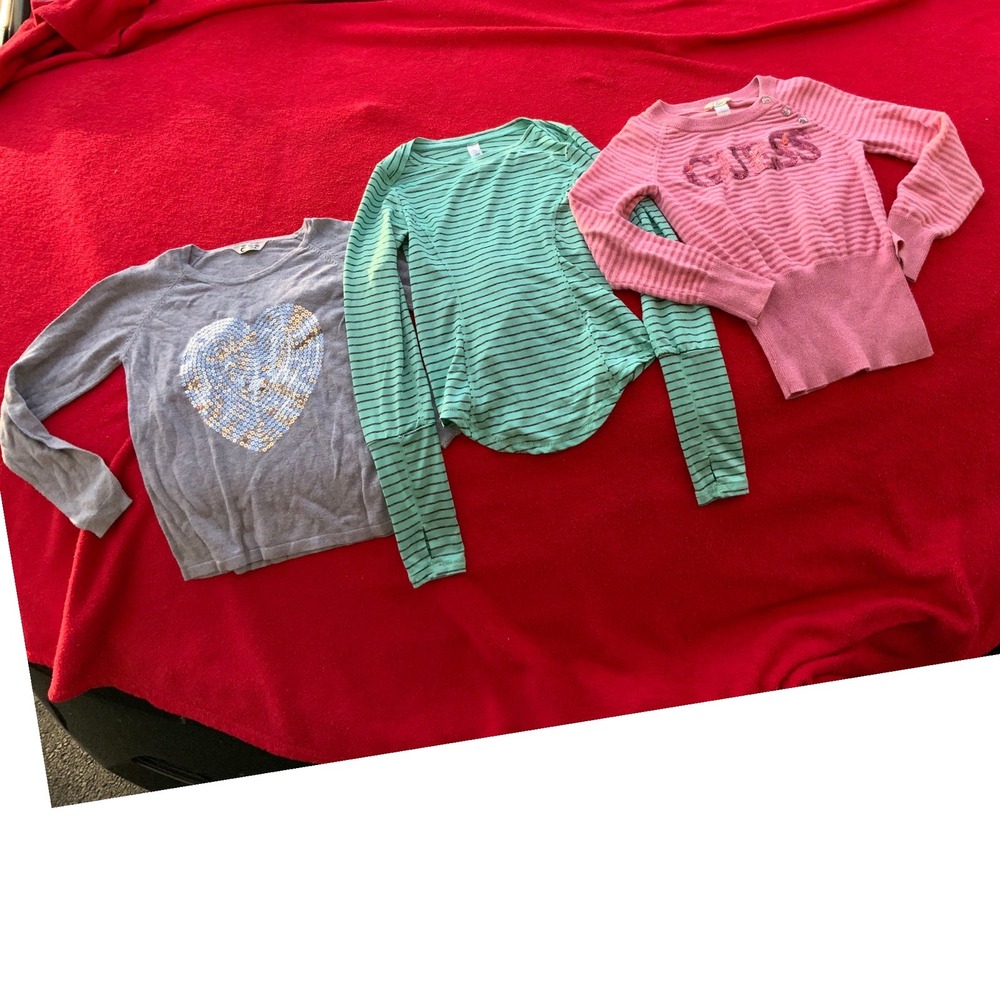 Guess Kids Pink Striped Sequin Logo Sweater Size‎ 7 & Two Long Sleeve Tops - Picture 12 of 12
